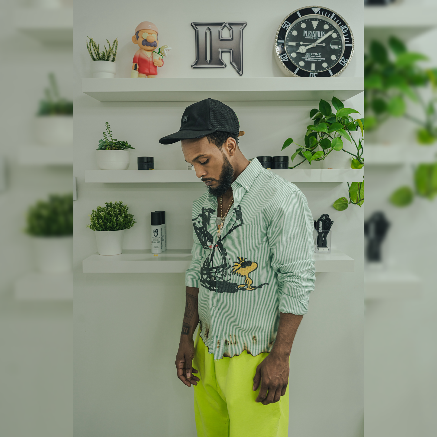 Green Striped Oxford Button-Up