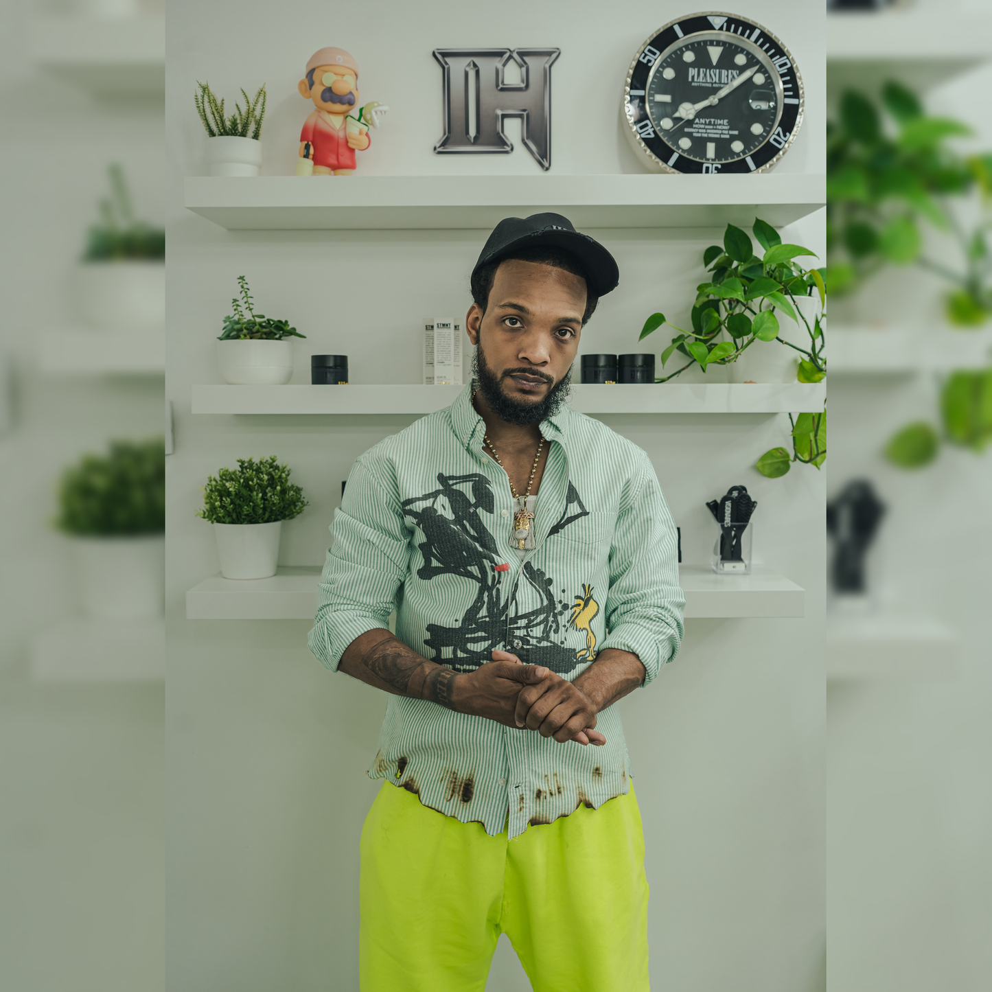 Green Striped Oxford Button-Up